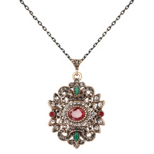 19年新品复古首饰民族吊坠项链女性古代金色几何项链水晶礼品批发