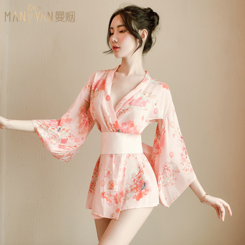 Manyan sexy lingerie women's Japanese sexy printed cat bow kimono bathrobe uniform suit dropshipping 9726