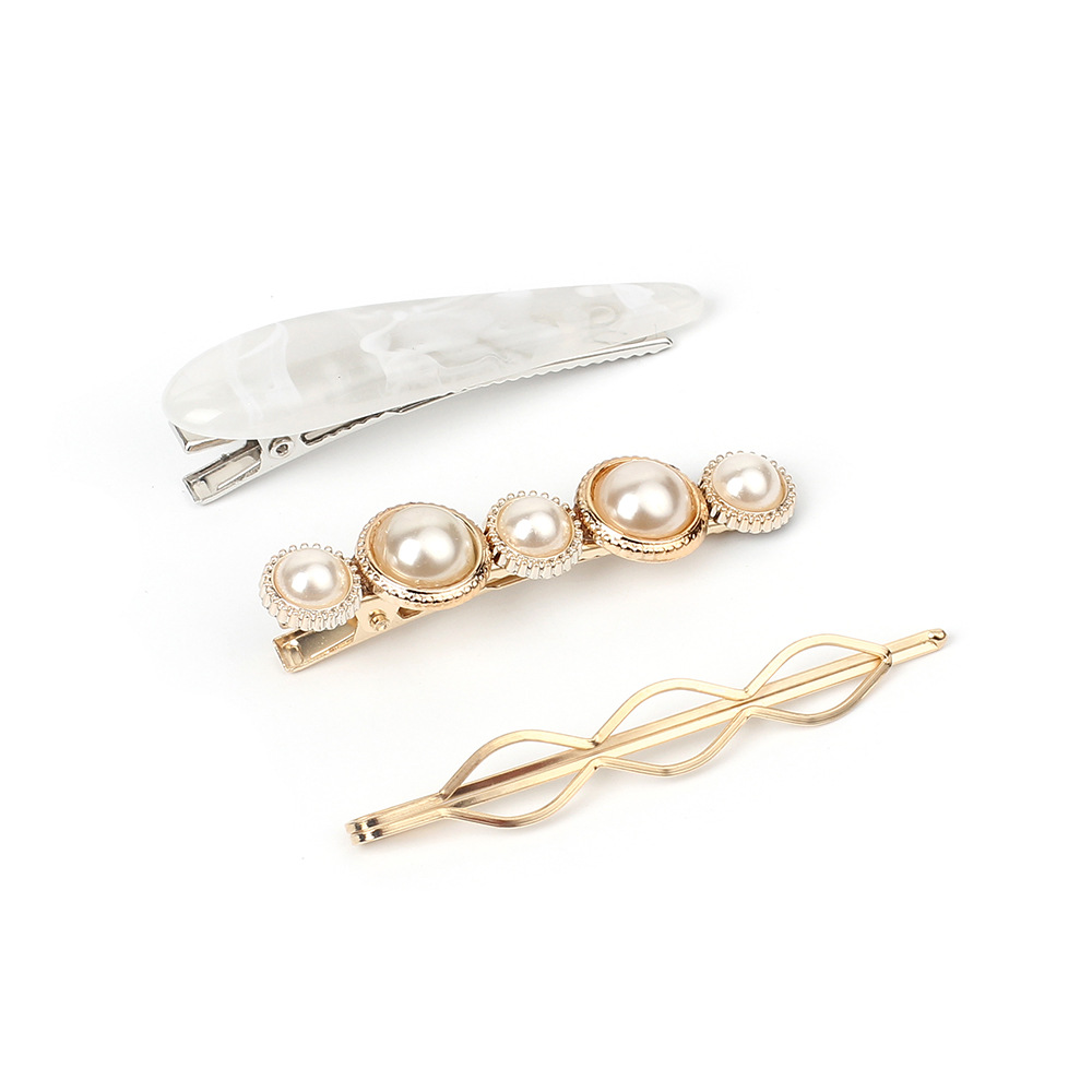 13g Weight Headwear Classification Birthday Occasion Women'S Gender Coffee, Grey, White, Black Color Korean Geometric Pearl Alloy Hairpin Set 3