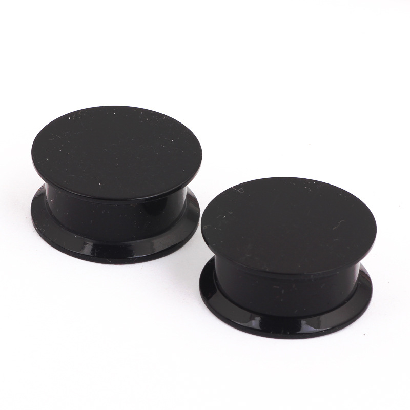 Black Acrylic Flat Ear Expander Plug - Internal Thread Ear Stretching Jewelry with Chinese Fu Character Design detail image 9
