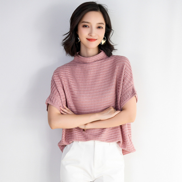 New style early autumn women’s clothing autumn thin style western style mid sleeve top women’s half high collar knitwear