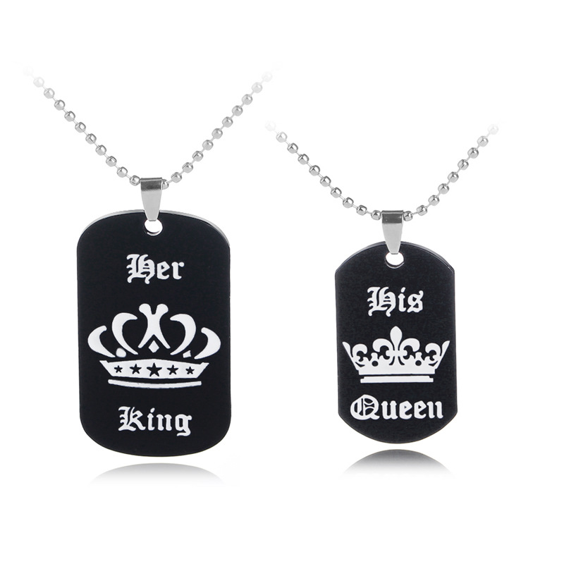 Explosion Necklace Her King His Queen Alphabet Crown Couple Pendant Necklace Accessories Wholesale Nihaojewelry display picture 11