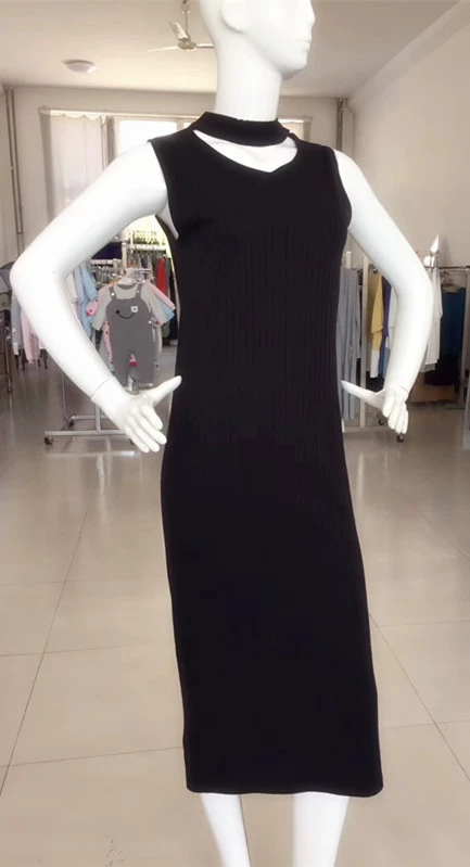 日单外贸 choker, безрукавная длинная юбка, V-образный вырез, классическая длина