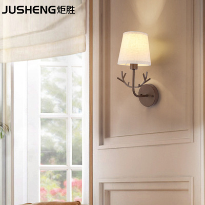 炬勝LED鹿角壁燈 跨境專供美規布藝壁燈 過道走廊酒店臥室床頭燈