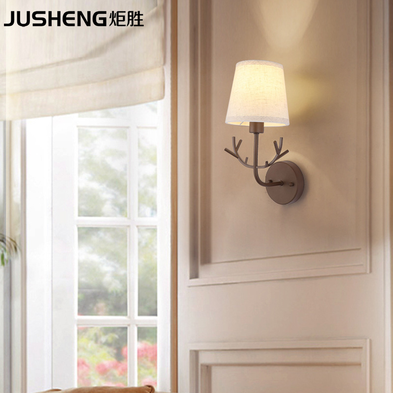 炬勝LED鹿角壁燈 跨境專供美規布藝壁燈 過道走廊酒店臥室床頭燈