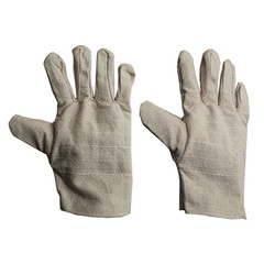 Wholesale double-layer 5-line canvas gloves, enlarged and thickened white leather canvas gloves, welding gloves