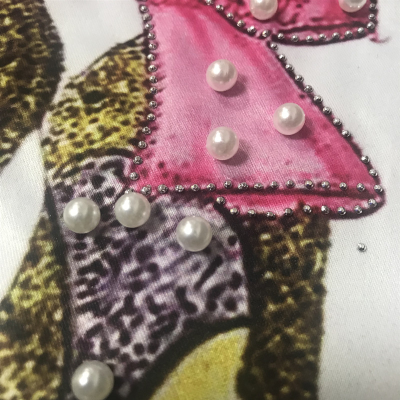 Three-dimensional Hand-stitched Digital Printing Rhinestone Beaded Pink Bow High-heeled Cloth Patch display picture 4