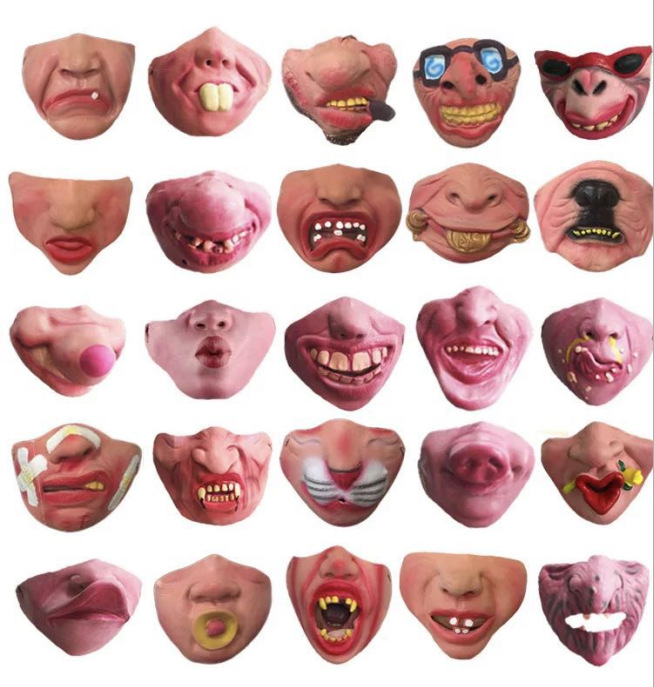 Máscara de Halloween látex niños adultos media máscara/bar bola divertido labio rojo máscara chupete