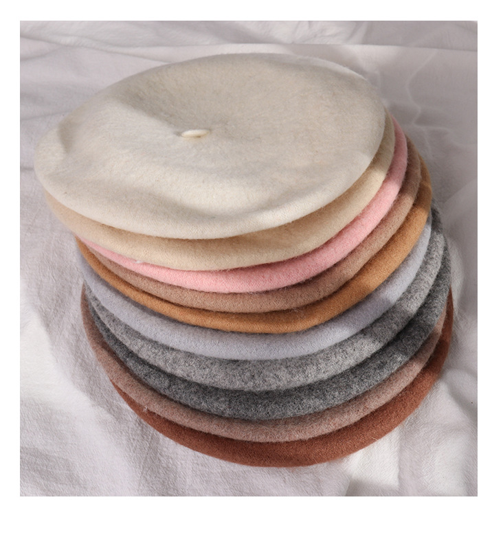 105g Weight Beret Hat Hats Type Daily Occasion Woolen Material Solid Color Pattern Winter, Spring, Autumn Season Women's Gender Plush Design Korean Style Style Eaveless Rim Women's Korean Style Solid Color Plush Eaveless Beret Hat 23