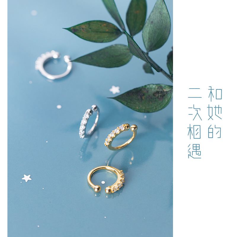 S925 clip de orejas de plata para mujeres estilo japonés simple perforación sin agujeros de orejas dulce corto perfiles de orejas temperamento G2308