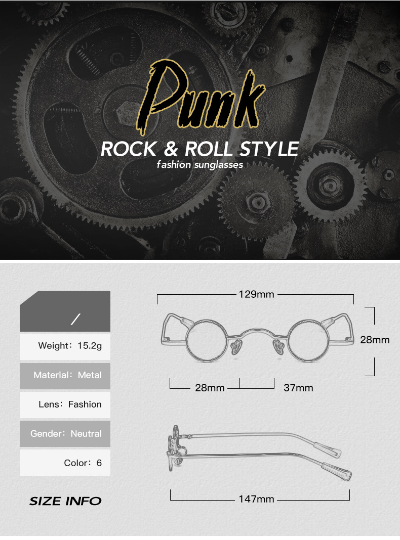 30g Weight Full Frame Glasses Structure Sunglasses Classification Tac, UV400 Protection Lens Material Round Frame Glasses Style Party, Stage Occasion Solid Color Pattern All Seasons Season Women's Gender Retro, Punk Style Retro Punk Solid Color Tac UV400 Protection Round Frame Full Frame Women's Sunglasses 7