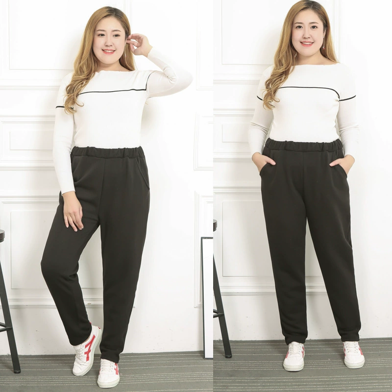 Зимние 200 кг 300 кг жира плюс жир плюс размер эластичные мягкие неперевернутые бархатные теплые брюки с высокой талией поколение трех или четырех футов