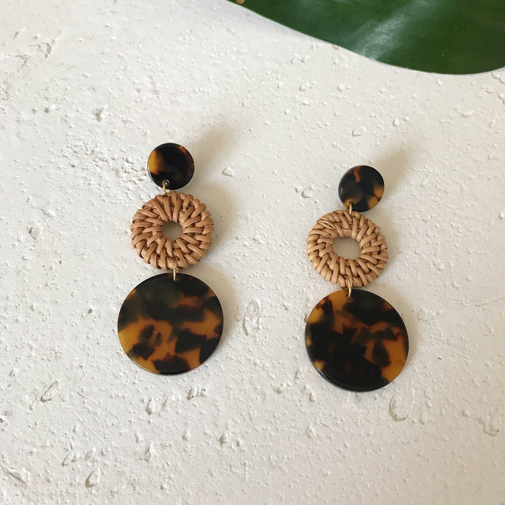 18g Weight Alloy Ear Needle Material Drop Earrings Classification 1 Pair Quantity Daily Occasion Acrylic, Rattan Material Leopard Pattern Women'S Gender Retro Style Handmade Craft 1 Pair Retro Leopard Handmade Arylic Rattan Drop Earrings 9