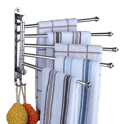 Cross-border sourced 304 stainless steel foldable towel rack with swivel rod bathroom towel holder without drilling