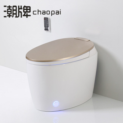 潮牌脚触冲水一体式智能马桶家用坐便器座便电动冲水即热无水箱