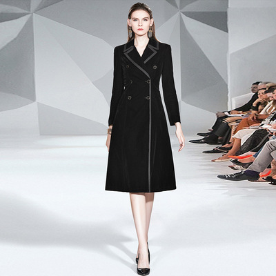 2019 winter tailored collar Long sleeve Double-breasted black Jinsirong Windbreaker Women's wear overcoat have more cash than can be accounted for Overknee