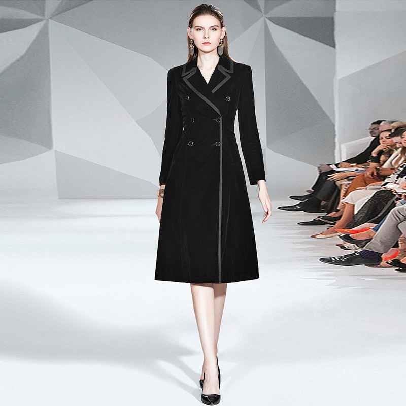 2019 winter tailored collar Long sleeve Double-breasted black Jinsirong Windbreaker Women's wear overcoat have more cash than can be accounted for Overknee