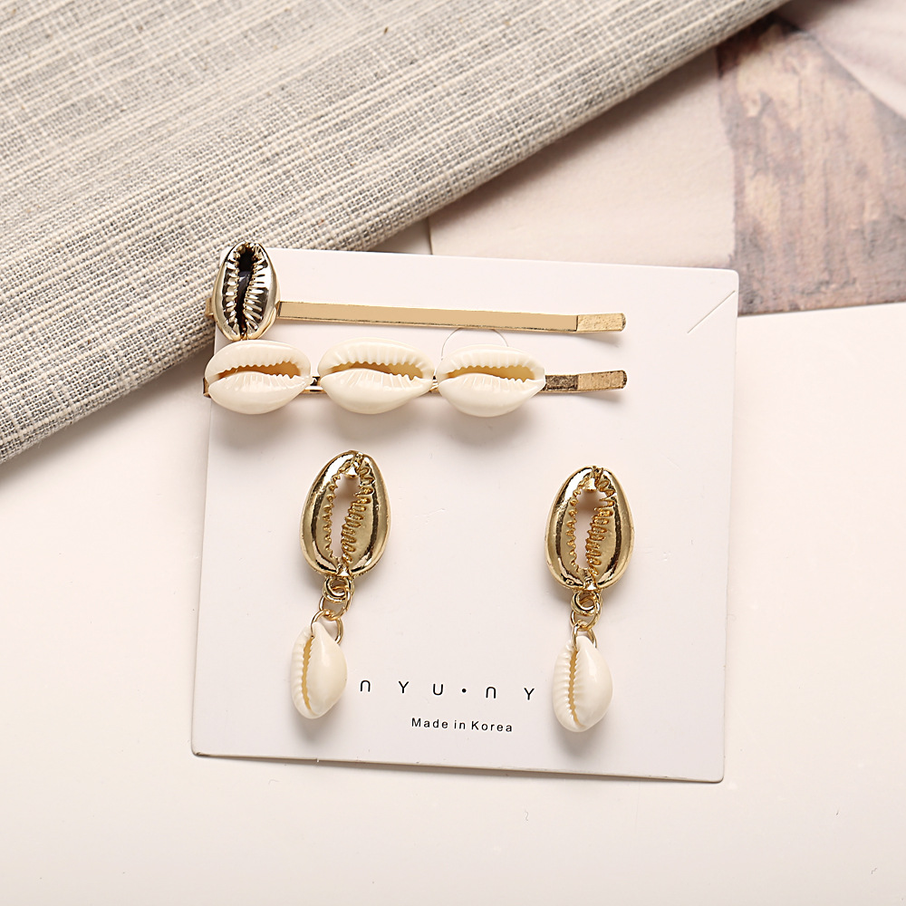 New Shell Hairpin Earrings Set Creative Shell Necklace Hairpin Combination Set display picture 4