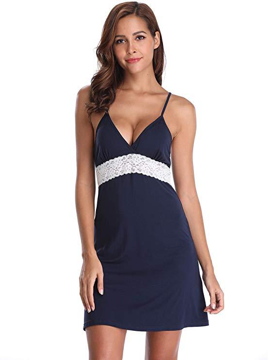 New White Waist Lace Ice Strap Sleeping Dress_voghion.com