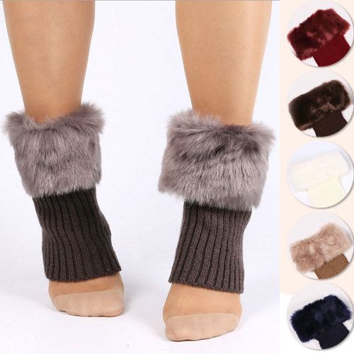 New furry sock covers, flip-up short boot covers, knitted fur leg covers, cross-border short woolen shoe covers, Christmas furry foot covers