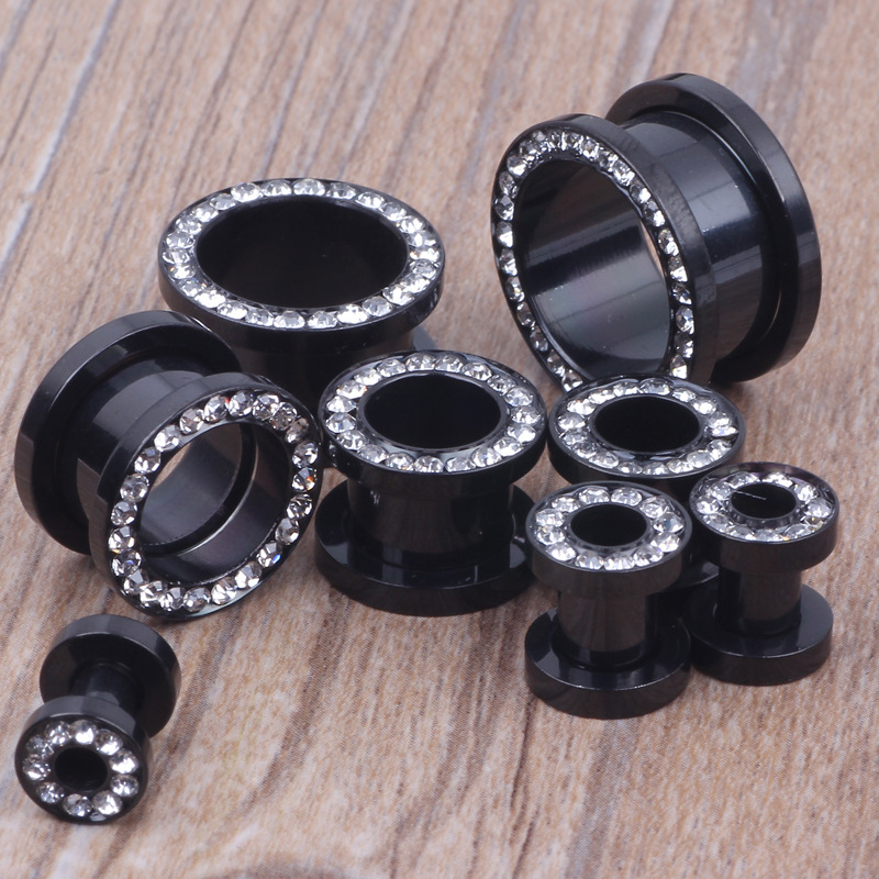Black Clip Drill I-Shaped Ear Expander Earring 16mm Stainless Steel Body Jewelry detail image 10