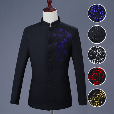 Men chinese dragon tang suit jazz dance blazers coats black suit clothing embroidery embroidered dragon chorus performance clothing stage performance jacket