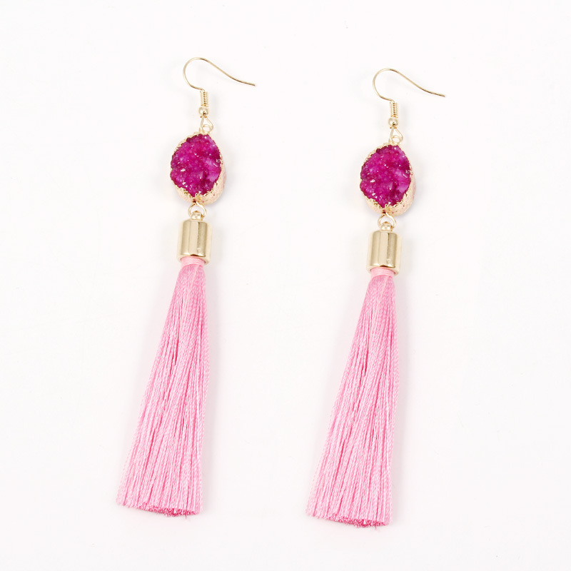 Fashion New  Natural Stone  Long Tassel Earrings Retro Natural Stone Earrings Wholesale Nihaojewelry display picture 3