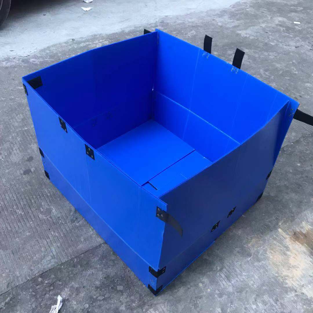 定制折叠式白色钙塑板箱 pp塑料蓝色中空板周转箱加工魔术贴