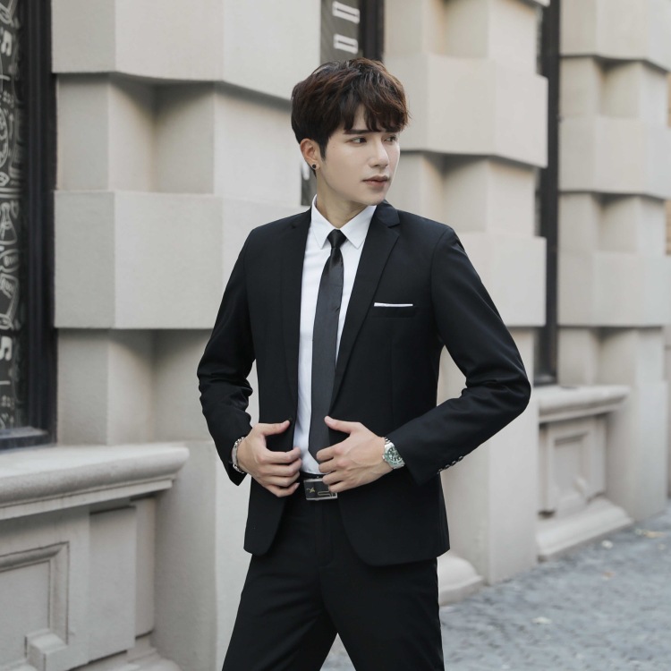 2019 traje de traje casual de color sólido de negocios traje de estilo coreano de los hombres traje slim fit joven novio dama de honor nudo vestido