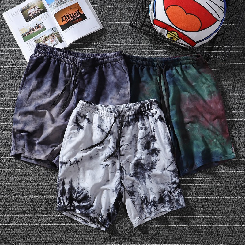Fashion Brand Drawstring Hip-hop Loose Shorts Tie-dye Gradient Casual Loose Couple Shorts Female Student Casual Shorts