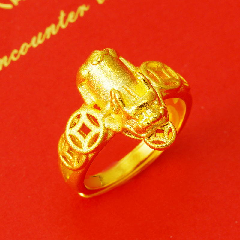 Anillo abierto chapado en oro de latón para mujer de estilo étnico anillo de pareja de oro de arena antigua para hombres y mujeres