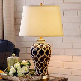 新中式中国风青花瓷台灯卧室床头灯美式陶瓷客厅创意调光桌灯