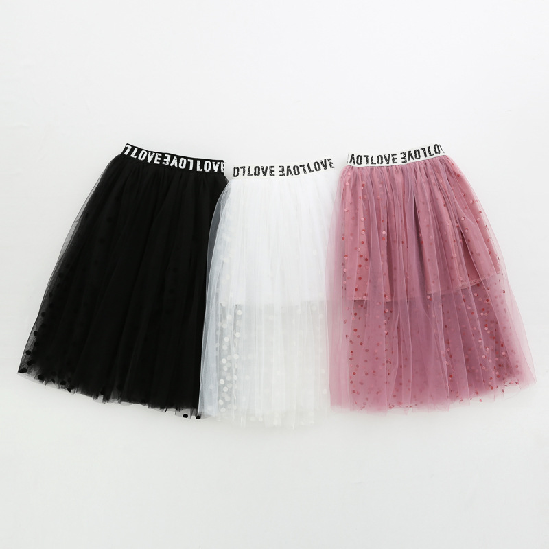 Children's new gauze skirt, flocking dot...