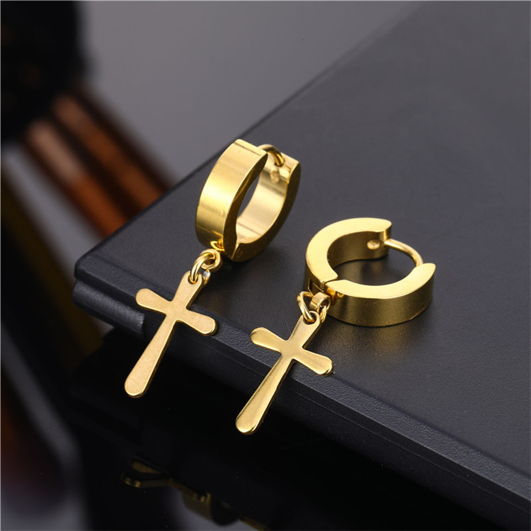 Fashion Cross Titanium Steel Plating Dangling Earrings 1 Piece display picture 3