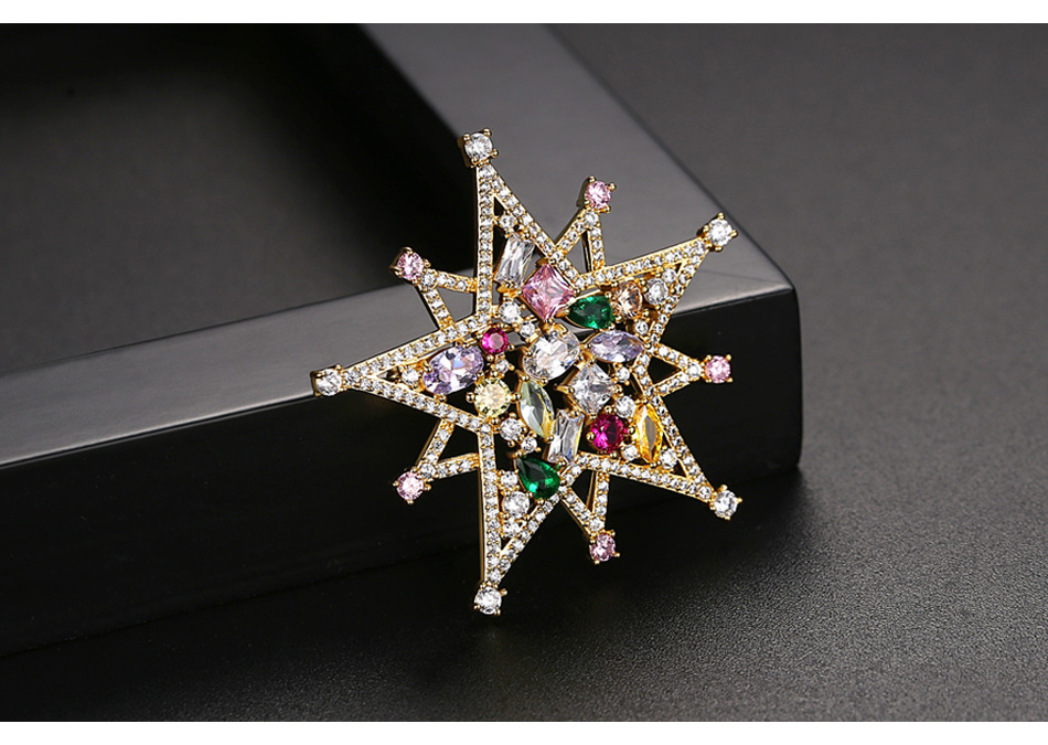 Korean Temperament New Brass Zirconium Brooch Pentagram Star Pin display picture 4