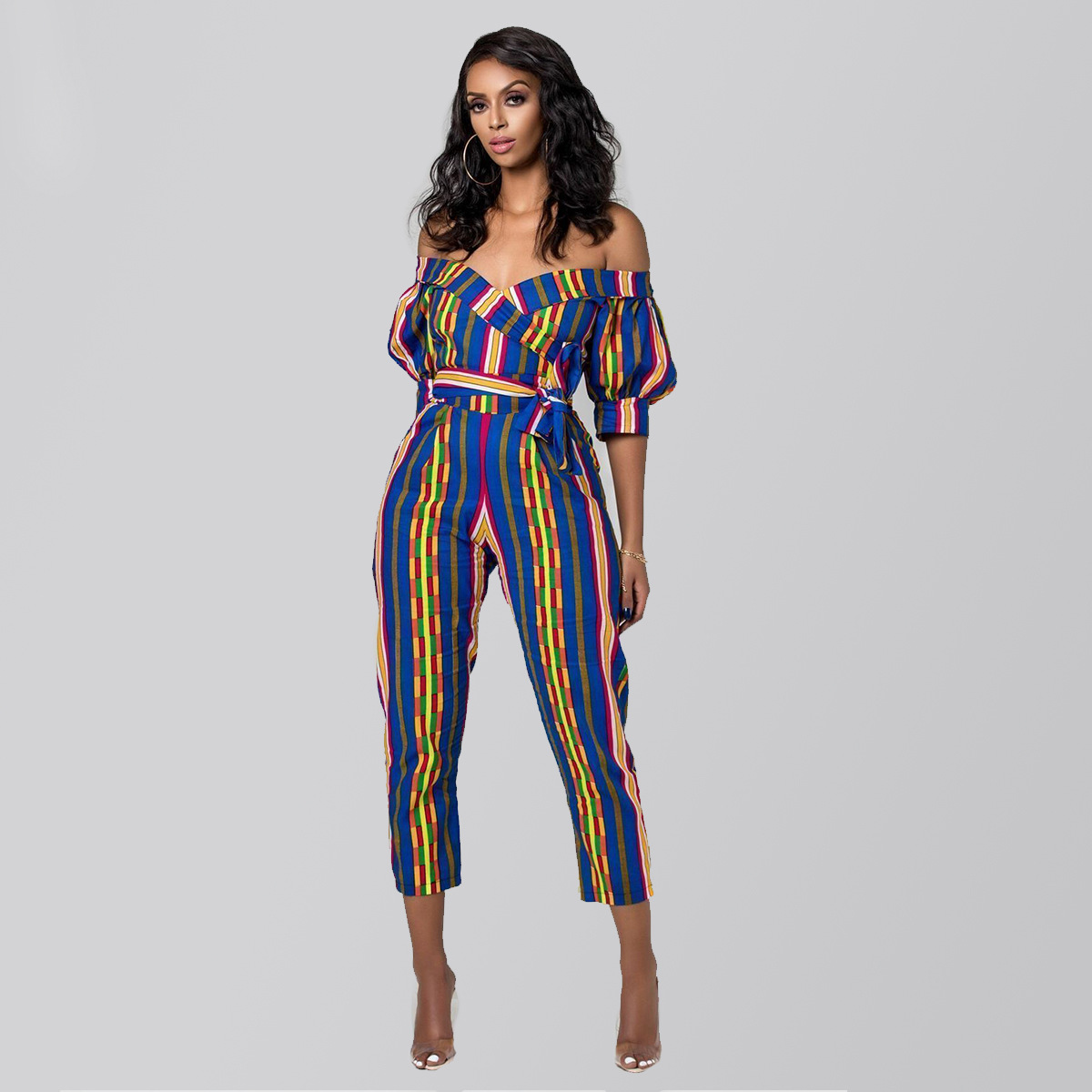 Printing Sleeves Strapless One-Piece Neck Jumpsuit NSMDF67633