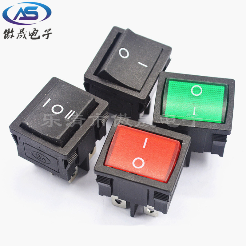 厂家直销 船型开关 KCD5船型开关 带灯 黄绿4脚船型开关 翘板开关