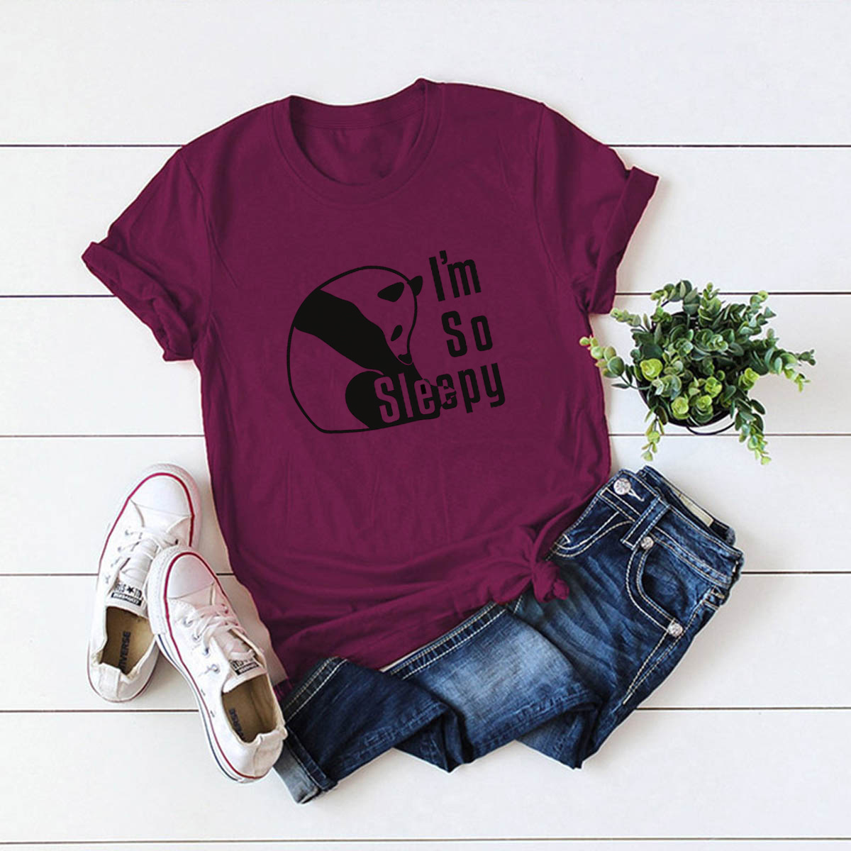 I m so sleepy letter printing T-shirt NSSN41943