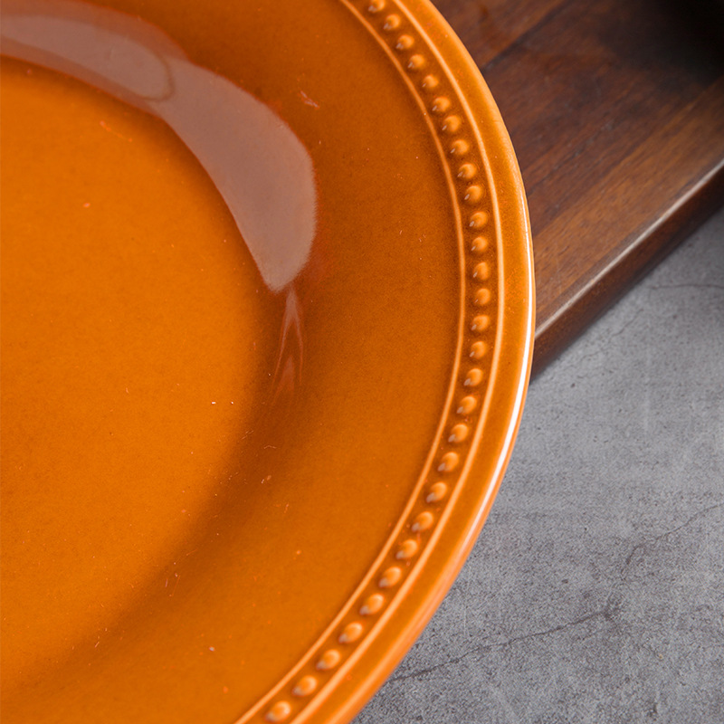 De cerámica Creativa vajilla de cerámica del hogar color vidriado alivio Occidental Placa Plana pasta plato redondo Cuenca la fruta sopa cuenca