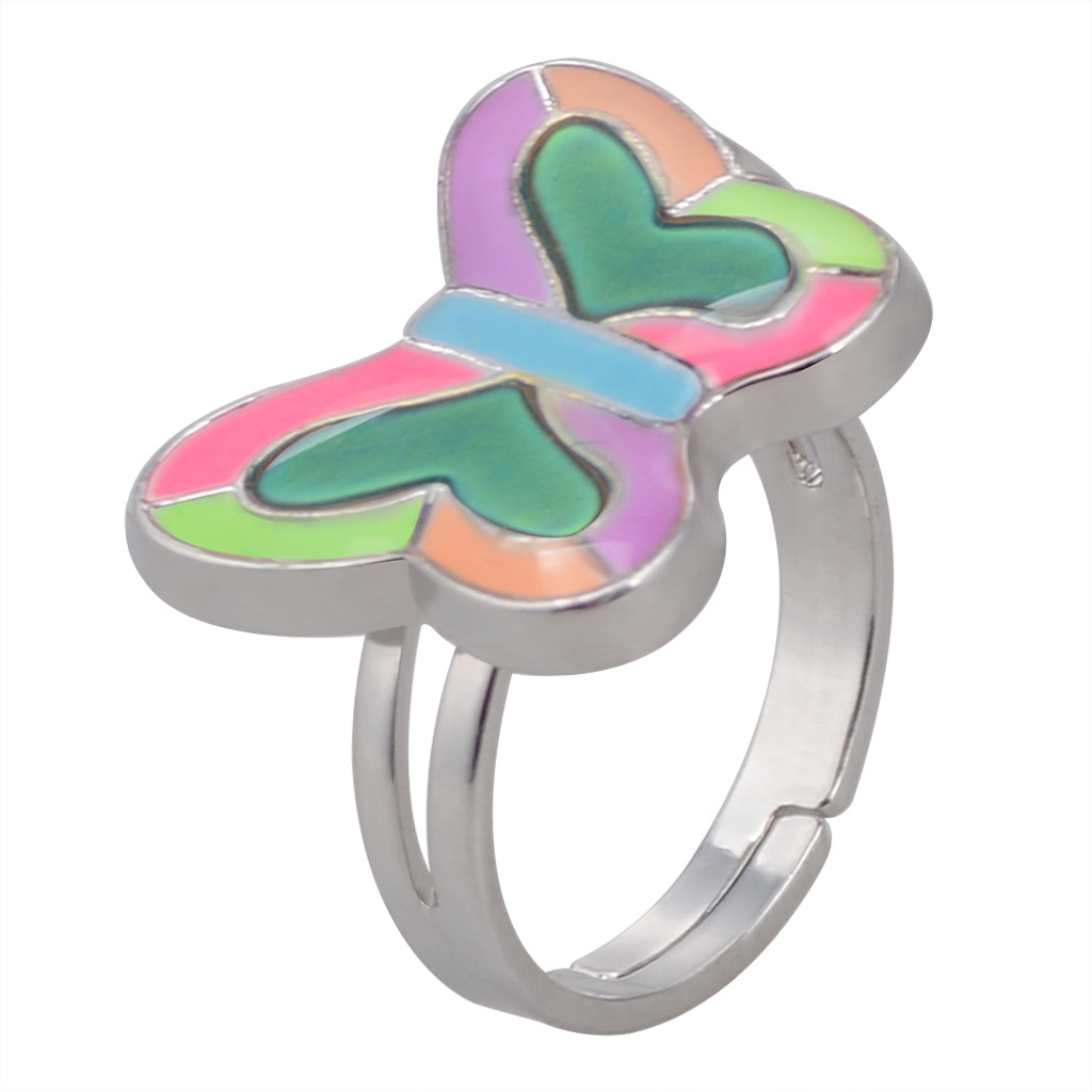 50g Weight Artificial Gemstones Inlay Material Birthday Occasion Alloy Material Heart Pattern Women'S Gender Plating Design Fashion Style Simple Peach Heart Love Butterfly Moon Color Changing Ring 24