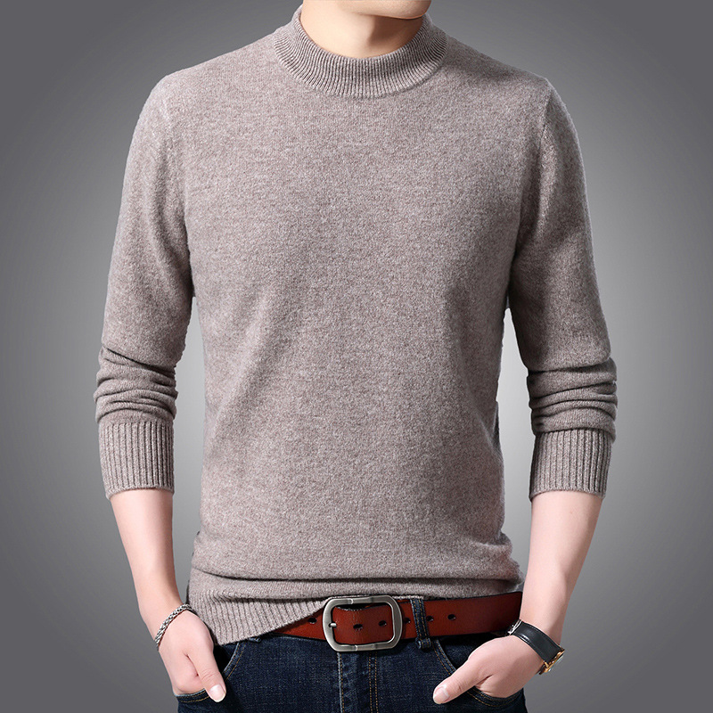 Demi-season solid color knitted sweater with a round collar
