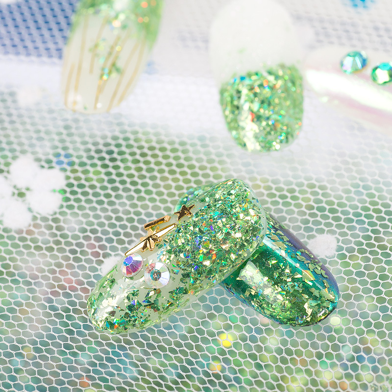 Nuevos 12 colores aurora sequinilla gradiente triángulo manicure láser de la pupila del duende sequinilla polvo flash mezcla sequinilla