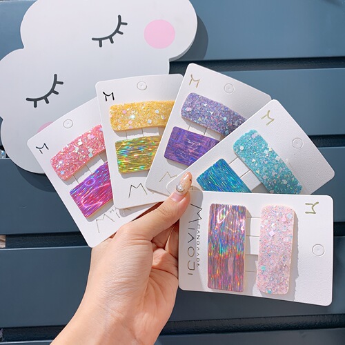 New laser sequin fluorescent color square children's BB clip Liuhai clip hair accessories headwear