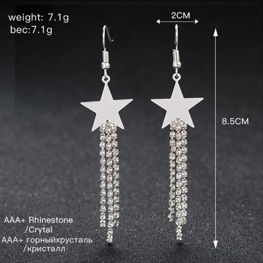 1 Pair Sweet Star Inlay Metal Rhinestones Drop Earrings display picture 4