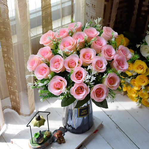 Factory direct sales of 24 rose bouquets, plant simulation flowers, Western bud roses, artificial flowers, wedding bouquets, foreign trade