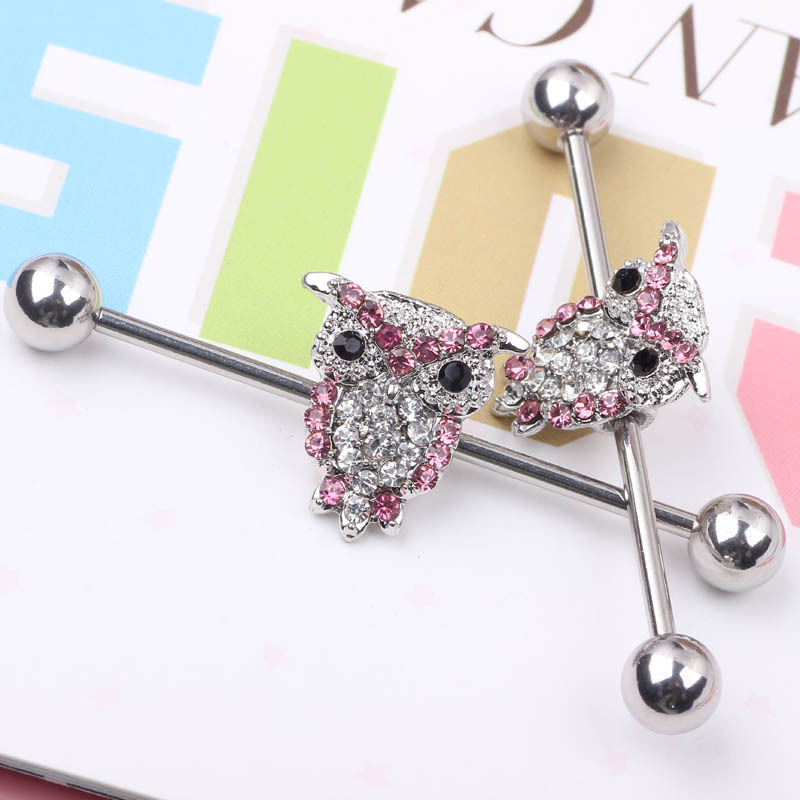 Full Diamond Cat Eagle Long Rod Industrial Ear Studs Stainless Steel Body Piercing Jewelry detail image 8