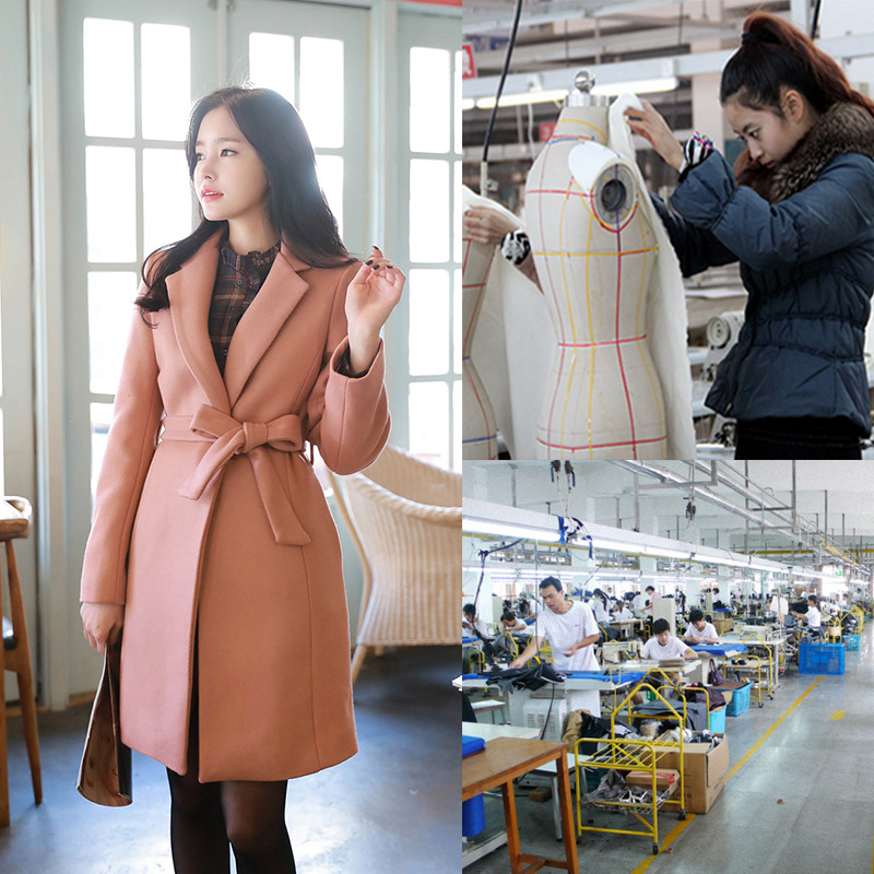 冬季新款纯色西装领女装羊毛呢子大衣外套茄克贴牌来样加工定制