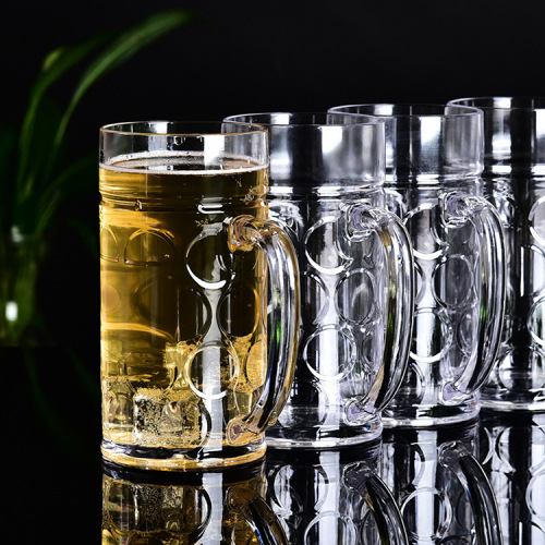 Large Capacity 1 Liter Plastic PS Beer Cup Transparent with Handle Thickened Beer Glass Pineapple Cup Beverage Juice Cup