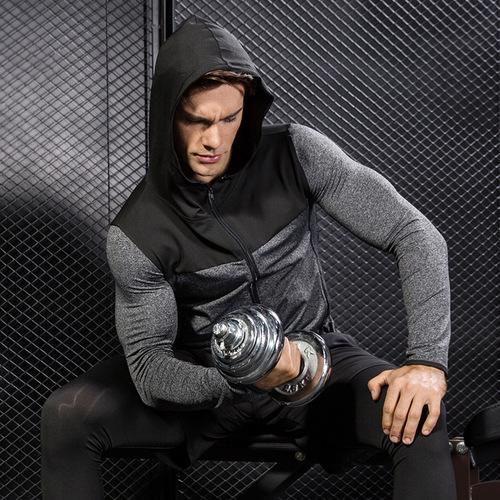Men's Autumn/Winter Sports Jacket, Fitness Running Training Zipper Casual Hooded Windproof Quick-Dry Jacket 9003