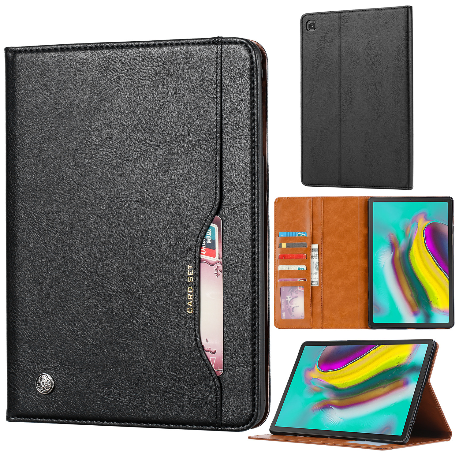 Adecuado para Samsung Tab A10.1 2019/T510 /T515 Funda de cuero Cartera de tarjeta de negocios funda protectora